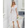 Zeagoo Women Midi Dresses for Summer 2026 Short Sleeve Casual Flowy Dress A Line Pleated V Neck Beach Sundress with Pockets(Floral White Red)