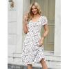 Zeagoo Women Midi Dresses for Summer 2026 Short Sleeve Casual Flowy Dress A Line Pleated V Neck Beach Sundress with Pockets(Floral White Red)