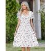 Zeagoo Women Midi Dresses for Summer 2026 Short Sleeve Casual Flowy Dress A Line Pleated V Neck Beach Sundress with Pockets(Floral White Red)