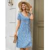 Zeagoo Women Midi Dresses for Summer 2026 Short Sleeve Casual Flowy Dress A Line Pleated V Neck Beach Sundress with Pockets(Floral-light Blue)