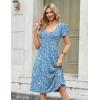 Zeagoo Women Midi Dresses for Summer 2026 Short Sleeve Casual Flowy Dress A Line Pleated V Neck Beach Sundress with Pockets(Floral-light Blue)