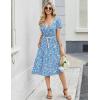 Zeagoo Women Midi Dresses for Summer 2026 Short Sleeve Casual Flowy Dress A Line Pleated V Neck Beach Sundress with Pockets(Floral-light Blue)