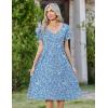 Zeagoo Women Midi Dresses for Summer 2026 Short Sleeve Casual Flowy Dress A Line Pleated V Neck Beach Sundress with Pockets(Floral-light Blue)