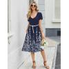 Zeagoo Women Midi Dresses for Summer 2026 Short Sleeve Casual Flowy Dress A Line Pleated V Neck Beach Sundress with Pockets(Flower Blue)