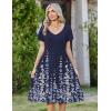 Zeagoo Women Midi Dresses for Summer 2026 Short Sleeve Casual Flowy Dress A Line Pleated V Neck Beach Sundress with Pockets(Flower Blue)