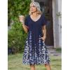 Zeagoo Women Midi Dresses for Summer 2026 Short Sleeve Casual Flowy Dress A Line Pleated V Neck Beach Sundress with Pockets(Flower Blue)