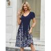 Zeagoo Women Midi Dresses for Summer 2026 Short Sleeve Casual Flowy Dress A Line Pleated V Neck Beach Sundress with Pockets(Flower Blue)