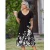 Zeagoo Women Midi Dresses for Summer 2026 Short Sleeve Casual Flowy Dress A Line Pleated V Neck Beach Sundress with Pockets(Flowers Black)