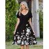 Zeagoo Women Midi Dresses for Summer 2026 Short Sleeve Casual Flowy Dress A Line Pleated V Neck Beach Sundress with Pockets(Flowers Black)