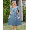 Zeagoo Women Midi Dresses for Summer 2026 Short Sleeve Casual Flowy Dress A Line Pleated V Neck Beach Sundress with Pockets(Flowers-blue)