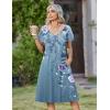 Zeagoo Women Midi Dresses for Summer 2026 Short Sleeve Casual Flowy Dress A Line Pleated V Neck Beach Sundress with Pockets(Flowers-blue)