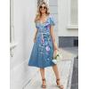 Zeagoo Women Midi Dresses for Summer 2026 Short Sleeve Casual Flowy Dress A Line Pleated V Neck Beach Sundress with Pockets(Flowers-blue)
