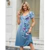 Zeagoo Women Midi Dresses for Summer 2026 Short Sleeve Casual Flowy Dress A Line Pleated V Neck Beach Sundress with Pockets(Flowers-blue)