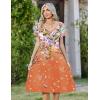 Zeagoo Women Midi Dresses for Summer 2026 Short Sleeve Casual Flowy Dress A Line Pleated V Neck Beach Sundress with Pockets(Gradient Orange)