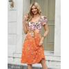 Zeagoo Women Midi Dresses for Summer 2026 Short Sleeve Casual Flowy Dress A Line Pleated V Neck Beach Sundress with Pockets(Gradient Orange)