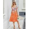 Zeagoo Women Midi Dresses for Summer 2026 Short Sleeve Casual Flowy Dress A Line Pleated V Neck Beach Sundress with Pockets(Gradient Orange)