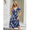 Zeagoo Women Midi Dresses for Summer 2026 Short Sleeve Casual Flowy Dress A Line Pleated V Neck Beach Sundress with Pockets(Hawaii Floral)