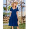 Zeagoo Women Midi Dresses for Summer 2026 Short Sleeve Casual Flowy Dress A Line Pleated V Neck Beach Sundress with Pockets(Navy Blue)