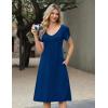 Zeagoo Women Midi Dresses for Summer 2026 Short Sleeve Casual Flowy Dress A Line Pleated V Neck Beach Sundress with Pockets(Navy Blue)