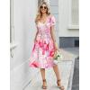Zeagoo Women Midi Dresses for Summer 2026 Short Sleeve Casual Flowy Dress A Line Pleated V Neck Beach Sundress with Pockets(Pattern-pink)