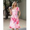 Zeagoo Women Midi Dresses for Summer 2026 Short Sleeve Casual Flowy Dress A Line Pleated V Neck Beach Sundress with Pockets(Pattern-pink)