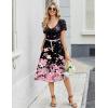 Zeagoo Women Midi Dresses for Summer 2026 Short Sleeve Casual Flowy Dress A Line Pleated V Neck Beach Sundress with Pockets(Pink Black)