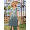 Zeagoo Women Midi Dresses for Summer 2026 Short Sleeve Casual Flowy Dress A Line Pleated V Neck Beach Sundress with Pockets(Plants Gray)
