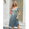 Zeagoo Women Midi Dresses for Summer 2026 Short Sleeve Casual Flowy Dress A Line Pleated V Neck Beach Sundress with Pockets(Plants Gray)