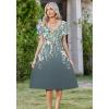 Zeagoo Women Midi Dresses for Summer 2026 Short Sleeve Casual Flowy Dress A Line Pleated V Neck Beach Sundress with Pockets(Plants Gray)