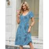 Zeagoo Women Midi Dresses for Summer 2026 Short Sleeve Casual Flowy Dress A Line Pleated V Neck Beach Sundress with Pockets(Plants-blue)