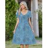 Zeagoo Women Midi Dresses for Summer 2026 Short Sleeve Casual Flowy Dress A Line Pleated V Neck Beach Sundress with Pockets(Plants-blue)