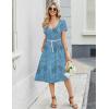 Zeagoo Women Midi Dresses for Summer 2026 Short Sleeve Casual Flowy Dress A Line Pleated V Neck Beach Sundress with Pockets(Plants-blue)