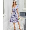 Zeagoo Women Midi Dresses for Summer 2026 Short Sleeve Casual Flowy Dress A Line Pleated V Neck Beach Sundress with Pockets(Purple White)