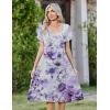 Zeagoo Women Midi Dresses for Summer 2026 Short Sleeve Casual Flowy Dress A Line Pleated V Neck Beach Sundress with Pockets(Purple White)