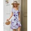Zeagoo Women Midi Dresses for Summer 2026 Short Sleeve Casual Flowy Dress A Line Pleated V Neck Beach Sundress with Pockets(Purple White)