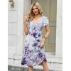 Zeagoo Women Midi Dresses for Summer 2026 Short Sleeve Casual Flowy Dress A Line Pleated V Neck Beach Sundress with Pockets(Purple White)