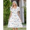 Zeagoo Women Midi Dresses for Summer 2026 Short Sleeve Casual Flowy Dress A Line Pleated V Neck Beach Sundress with Pockets(White Blue)
