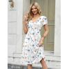 Zeagoo Women Midi Dresses for Summer 2026 Short Sleeve Casual Flowy Dress A Line Pleated V Neck Beach Sundress with Pockets(White Blue)