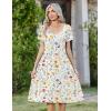Zeagoo Women Midi Dresses for Summer 2026 Short Sleeve Casual Flowy Dress A Line Pleated V Neck Beach Sundress with Pockets(White Floral)