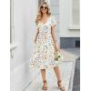 Zeagoo Women Midi Dresses for Summer 2026 Short Sleeve Casual Flowy Dress A Line Pleated V Neck Beach Sundress with Pockets(White Floral)