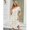 Zeagoo Women Midi Dresses for Summer 2026 Short Sleeve Casual Flowy Dress A Line Pleated V Neck Beach Sundress with Pockets(White Floral)