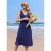 Zeagoo Women Summer Casual Dresses 2026 Sleeveless Midi Pleated Tank Sundress with Pockets V Neck A Line Swing Tshirt Dress(Navy Blue)