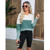 Zeagoo Women’s 2025 Fall Sweaters Casual Long Sleeve Crew Neck Ribbed Knit Side Slit Pullover Sweater(Green&white)