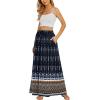 Zeagoo Women’s 2026 Boho Floral Skirt Casual Elastic High Waist Maxi Skirts Flowy A Line Beach Long Skirt with Side Pockets(Black Navy)