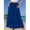 Zeagoo Women’s 2026 Boho Floral Skirt Casual Elastic High Waist Maxi Skirts Flowy A Line Beach Long Skirt with Side Pockets(Blue Color)