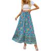 Zeagoo Women’s 2026 Boho Floral Skirt Casual Elastic High Waist Maxi Skirts Flowy A Line Beach Long Skirt with Side Pockets(Blue Pa29)