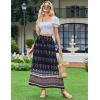 Zeagoo Women’s 2026 Boho Floral Skirt Casual Elastic High Waist Maxi Skirts Flowy A Line Beach Long Skirt with Side Pockets(Dark Blue)