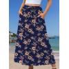 Zeagoo Women’s 2026 Boho Floral Skirt Casual Elastic High Waist Maxi Skirts Flowy A Line Beach Long Skirt with Side Pockets(Dark Blue-brown)