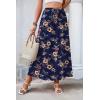 Zeagoo Women’s 2026 Boho Floral Skirt Casual Elastic High Waist Maxi Skirts Flowy A Line Beach Long Skirt with Side Pockets(Dark Blue-brown)