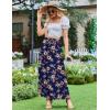 Zeagoo Women’s 2026 Boho Floral Skirt Casual Elastic High Waist Maxi Skirts Flowy A Line Beach Long Skirt with Side Pockets(Dark Blue-brown)